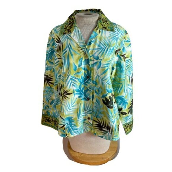 Blast Leaf Print Beaded Light Jacket or Blouse L Large - Picture 1 of 6